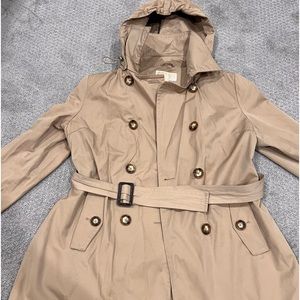 Michael Kors tan trench coat with removable wool liner & hood, size PL